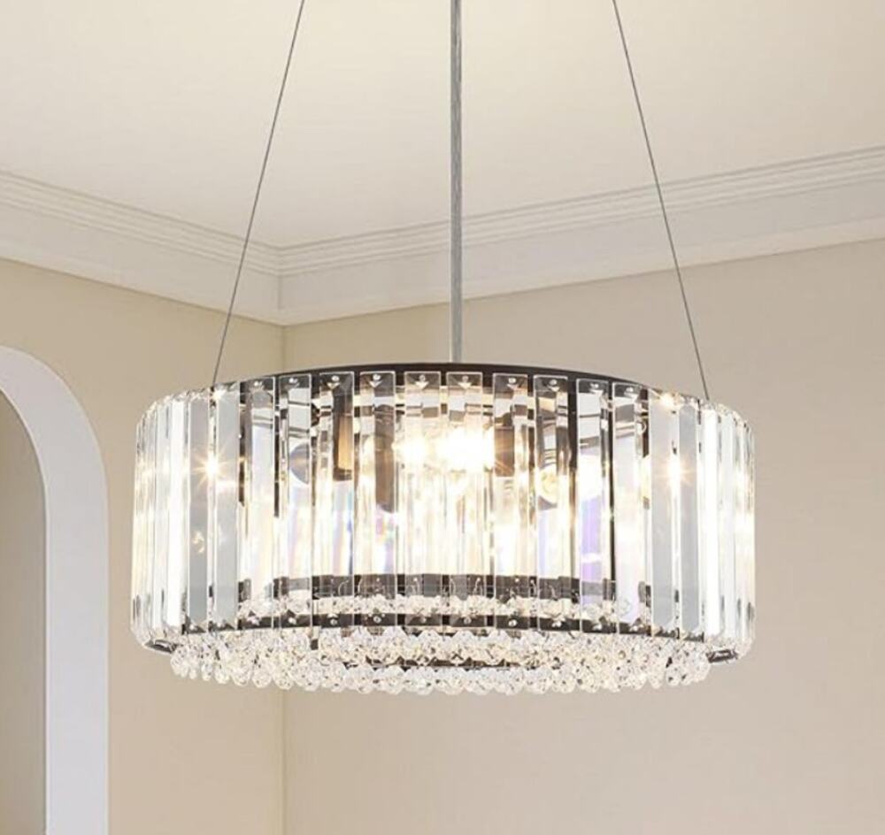 Crystal Chandelier 5-Lights Drum Pendant Round Chandelier D 15.75" x H 6.3"